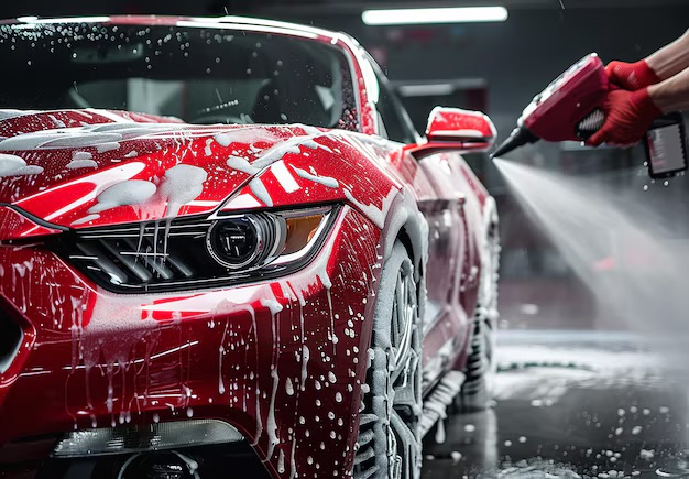 Voiture sous lavage intense